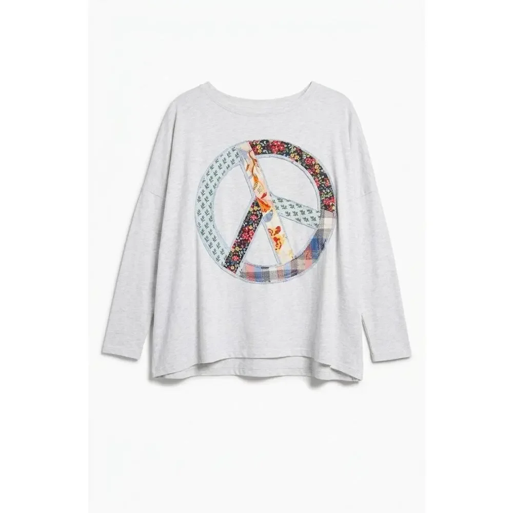 E1992. Easel Peace Patch Oversized Heathered Cotton Tunic NWT_2